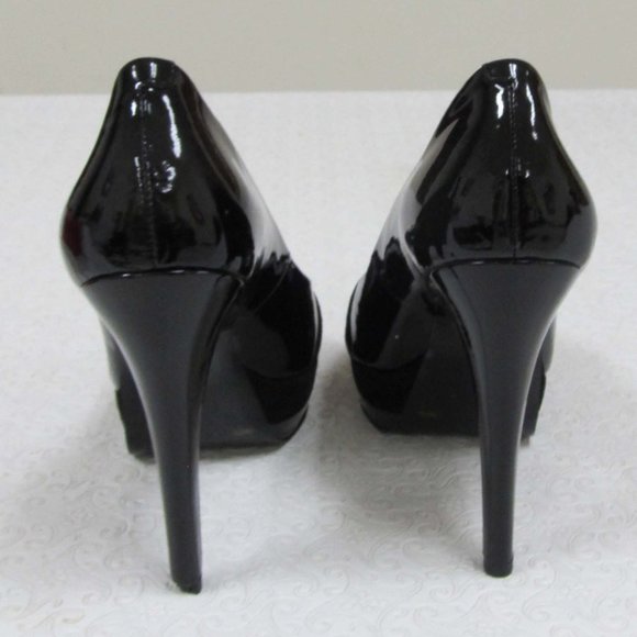 BCBGirls Bobby Black Patent Open Toe Heels 7.5 New - Picture 3 of 4